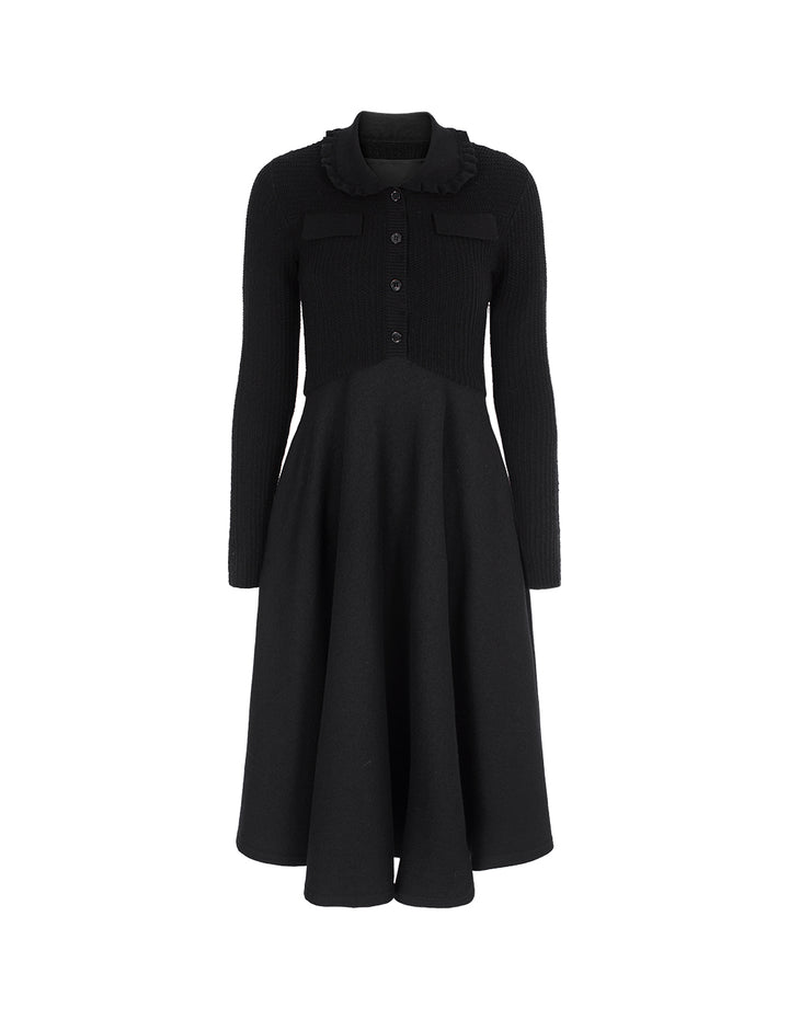 MARYLING Black Ruffled Large Skirt Dress