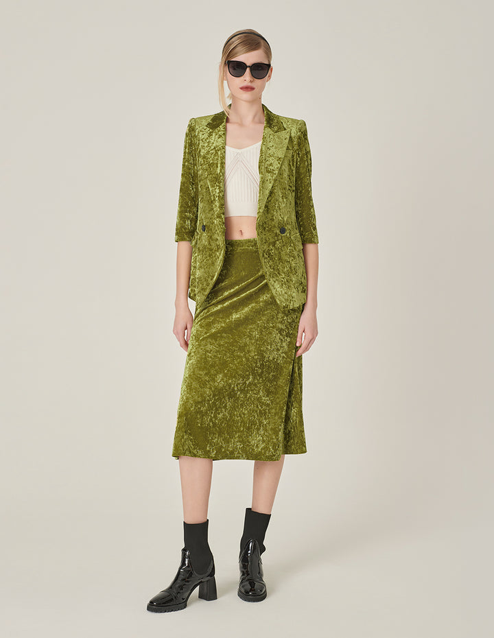 MARYLING Olive Green Velvet Fishtail Skirt