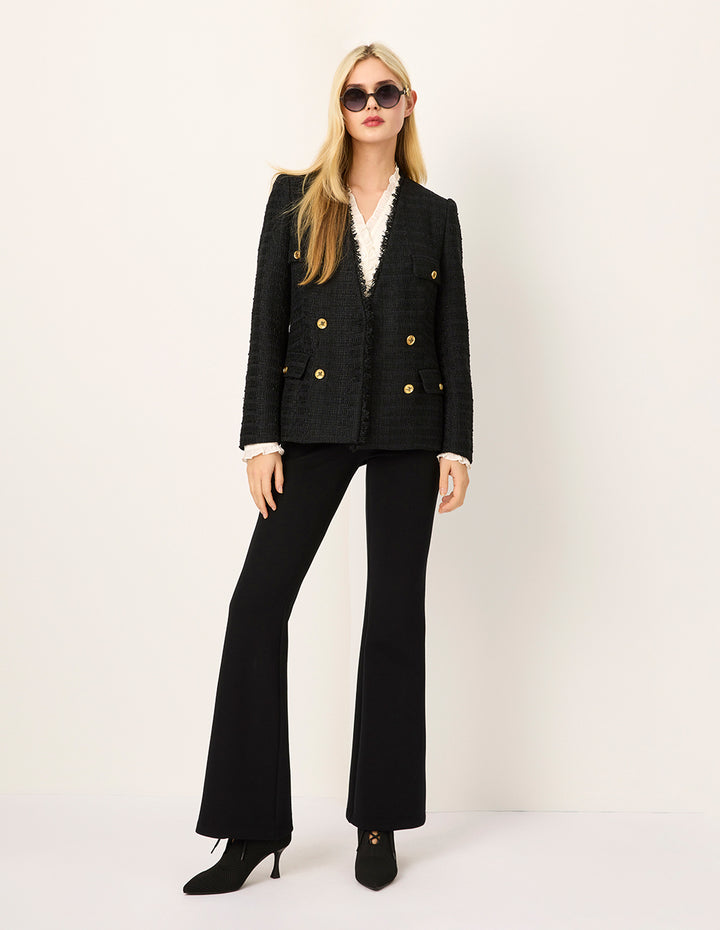 MARYLING Peaked Lapel Double-Breasted Tweed Blazer