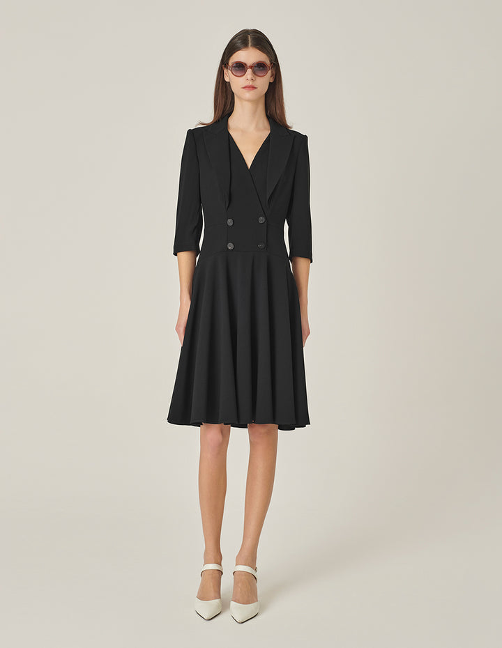 MARYLING V-Neck A-Hem Black Suit Dress
