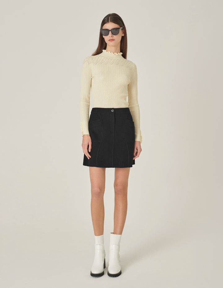 MARYLING Cream Ruffle-Turtleneck Knitted Sweater