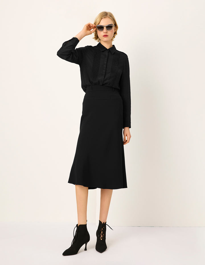 MARYLING Striped Long-Sleeve Silk Blouse