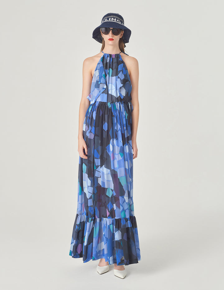 MARYLING Drawstring Collar Halterneck Dress