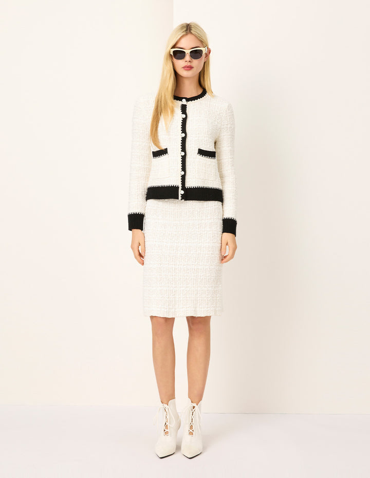 MARYLING Straight Knee-Length White Textured Knit Skirt