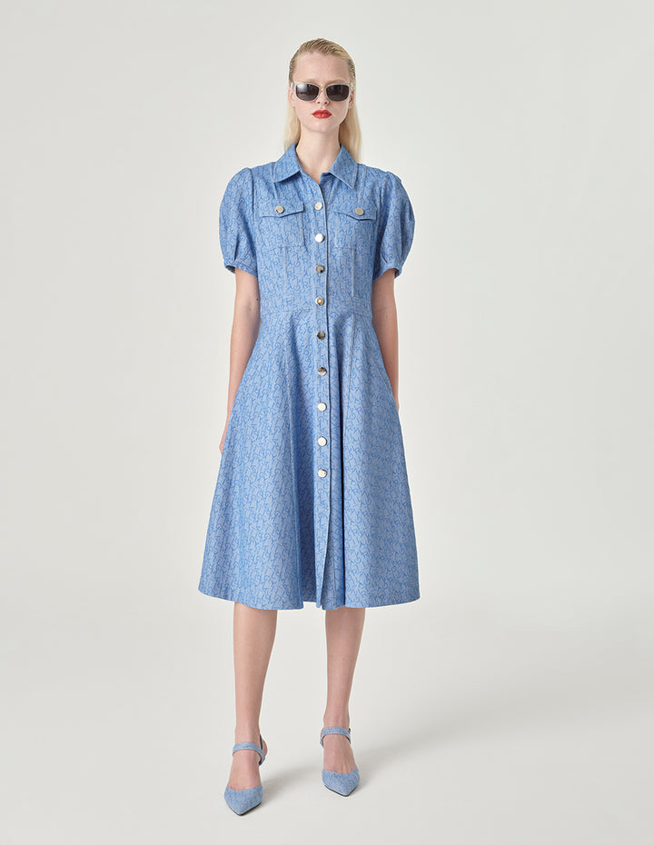 MARYLING Logo Jacquard Denim Short Sleeve Dress