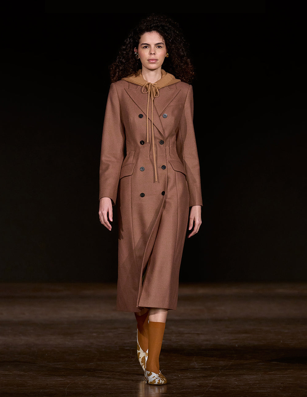 MARYLING Taupe Peak Lapel Double-Breasted Long Wool Coat