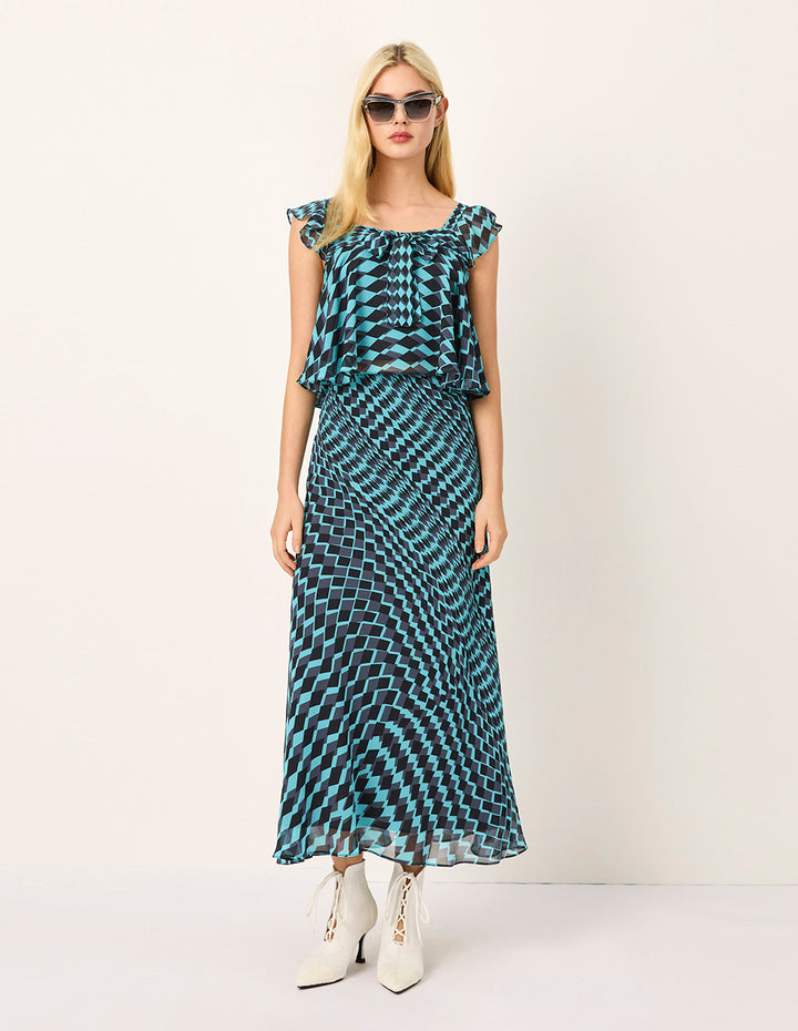 MARYLING Square Neck Sleeveless Geometric Print Top