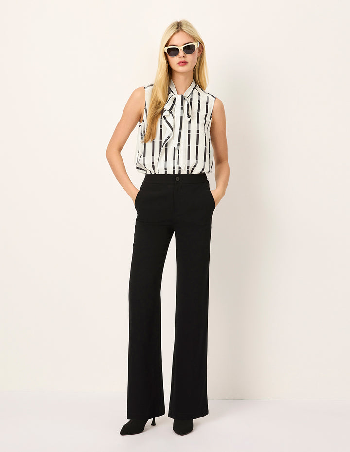 MARYLING Tie Neck Sleeveless Striped Asymmetric Top