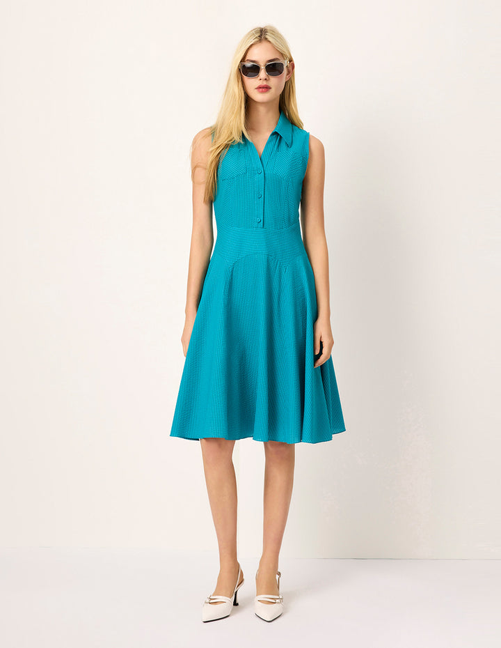 MARYLING Lapel Sleeveless Pleated Midi Tent Dress