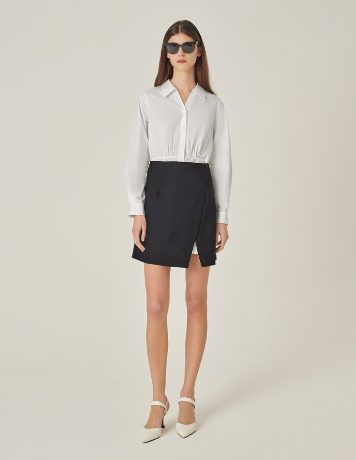 MARYLING Black And White Contrast Shirt Dress