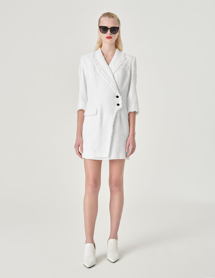 MARYLING White Lapel Collar Tweed Dress