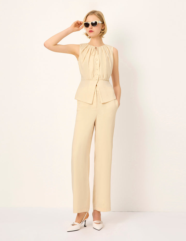 MARYLING Beige High-Waist Straight Trousers