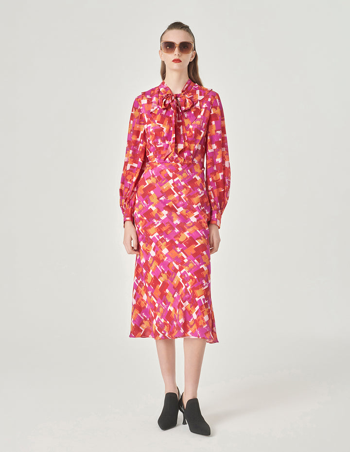 MARYLING Pink Checkered Ruffled Fishtail Dress