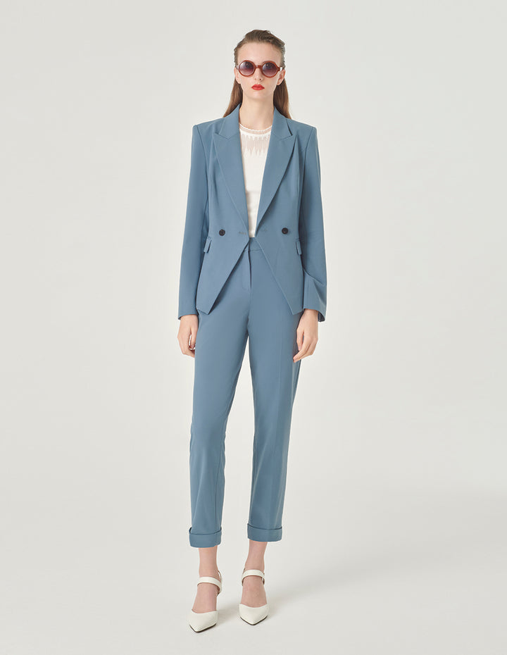 MARYLING Peaked Collar Double-Breasted Long-Sleeve Blazer