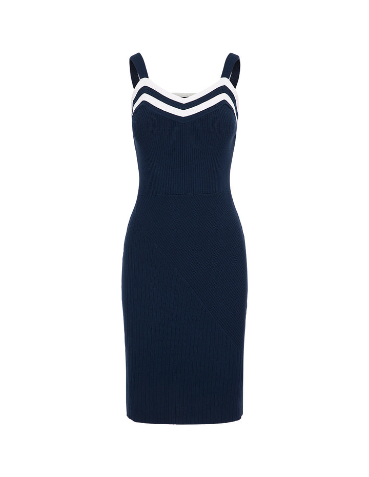 MARYLING Navy Blue Sling Knitted Dress