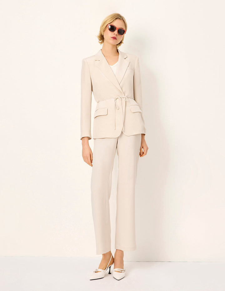 MARYLING Peaked Lapel Long-Sleeve Wrapped Silk Blazer