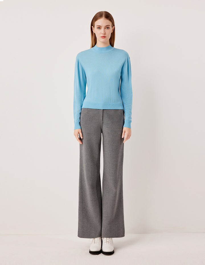 MARYLING Ribbed Semi-High Neck Loose Fit Wool Pullover