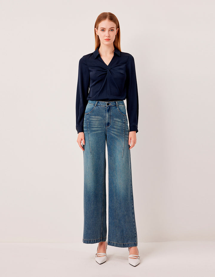 MARYLING V-Neck Long-Sleeved Twisted Silk Blouse