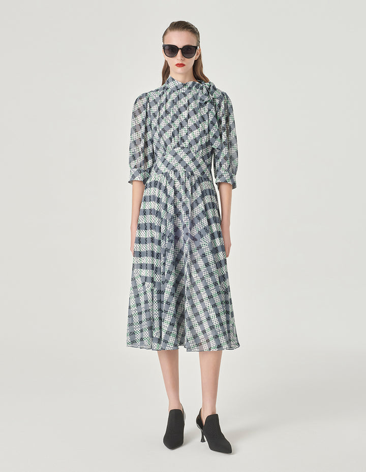 MARYLING Black And Grey Striped Ribbon A-Hem Dress