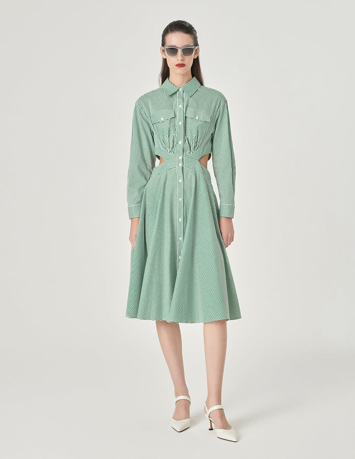 MARYLING Cutout Striped Shirt Dress