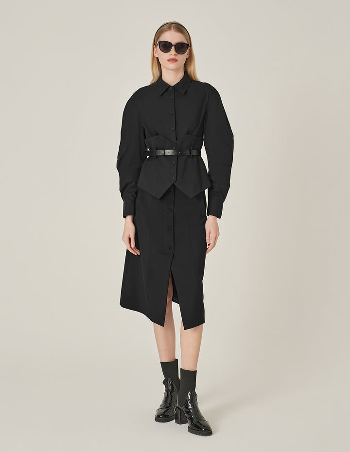 MARYLING Shirt Collar Patchwork Waisted Long Sleeve Jacket