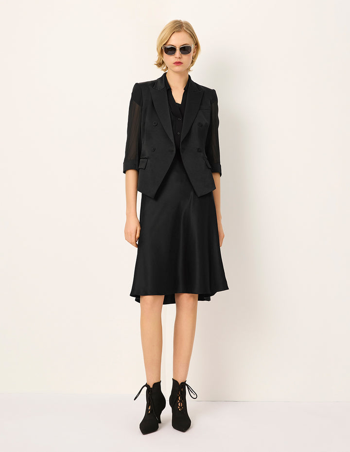 MARYLING Peaked-Collar Padded shoulder See-Through 3/4 Sleeve Blazer