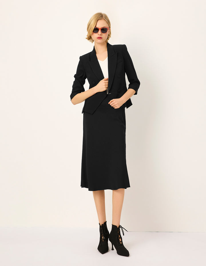 MARYLING Peaked-Lapel Double-Breasted Cropped Fitted Blazer
