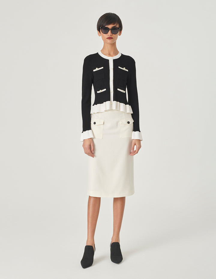 MARYLING Black Ruffled Knitted Cardigan