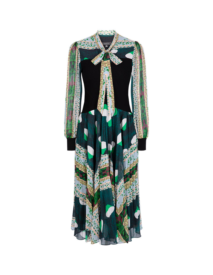 MARYLING Forest Print Bow Neck Needle Dress