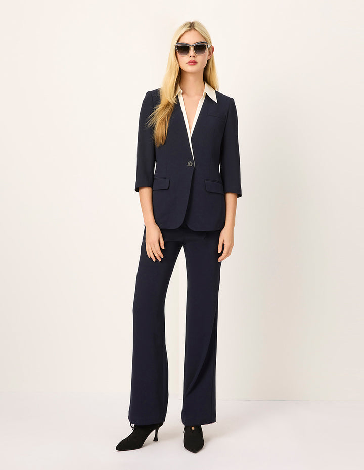 MARYLING Contrasting Fake Two-Piece 3/4 Sleeve Mid-Length Blazer