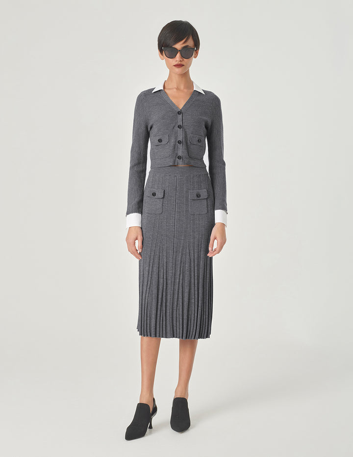 MARYLING Gray Pinpleated Fishtail Knitted Skirt