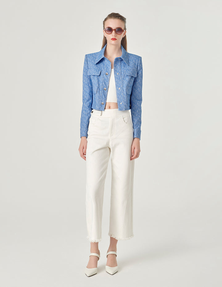 MARYLING Logo Jacquard Denim Short Jacket