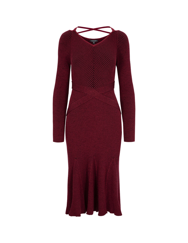 MARYLING V-Neck Cross-Waist Detail Knitted Mermaid Dress