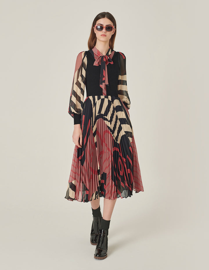 MARYLING Knitted Patchwork Printed Shirt Dress