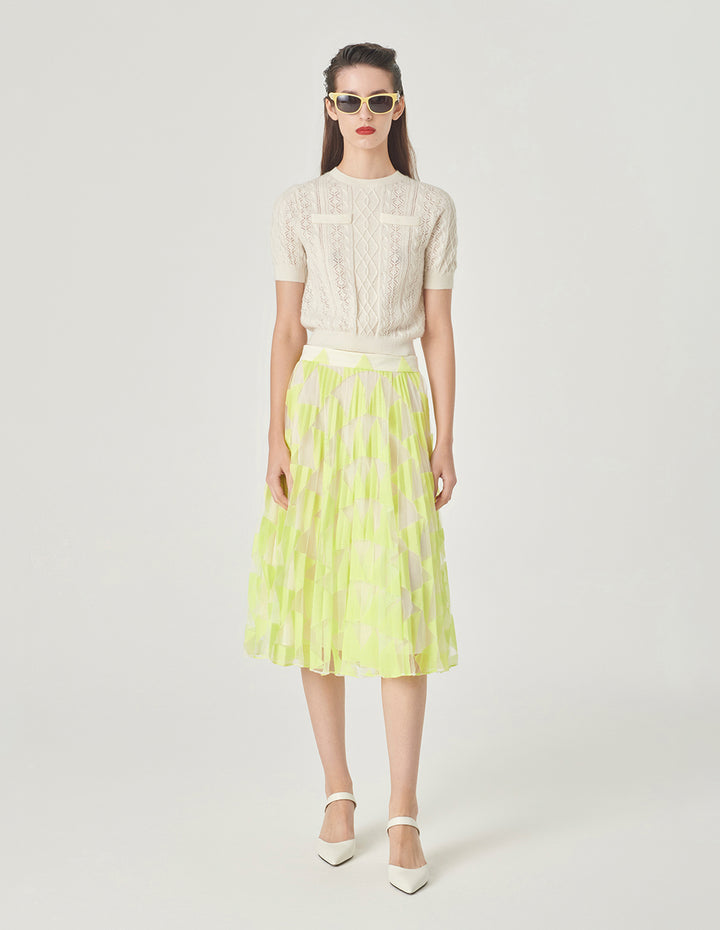 MARYLING Bright Yellow Lace Pleated Skirt