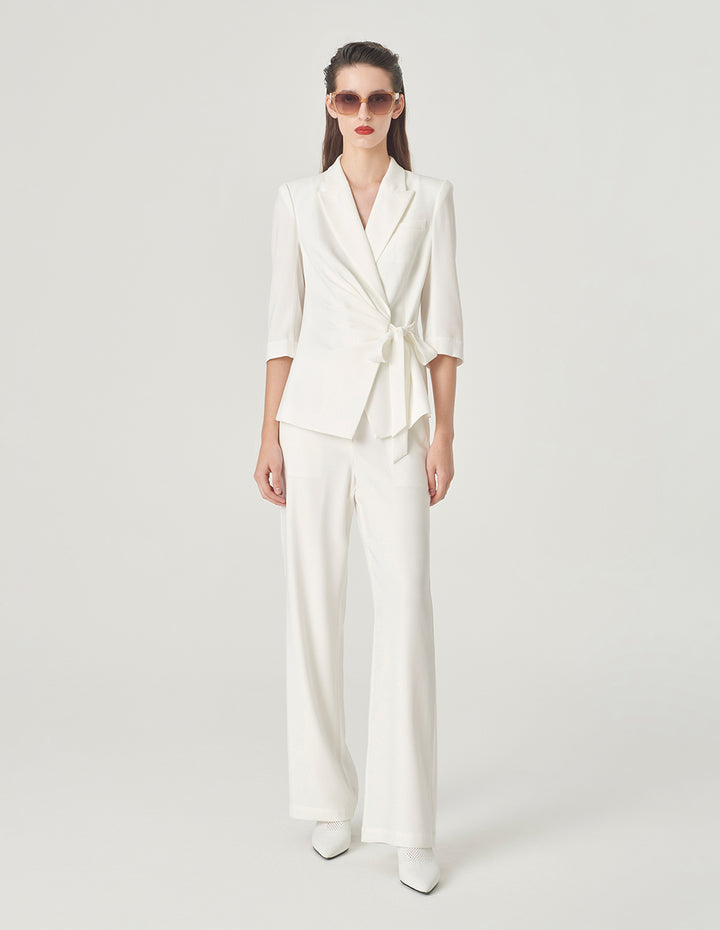 MARYLING White Pleated Strappy Blazer