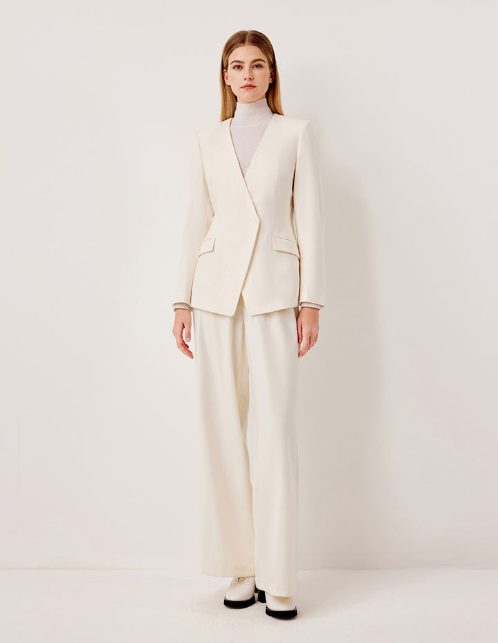 MARYLING V-Neck One-Button Long Sleeve Wool Blazer