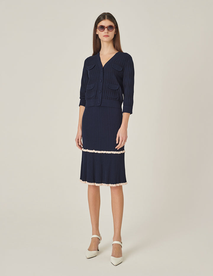 MARYLING Blue And White Contrasting Knitted Skirt