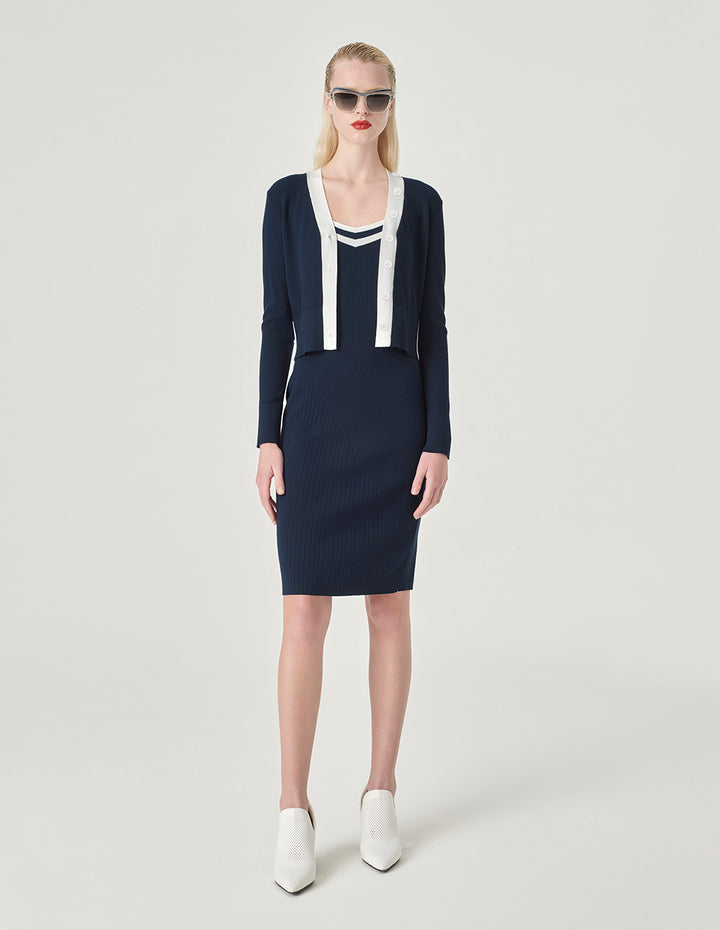 MARYLING Navy Long Sleeves Knitted Cardigan