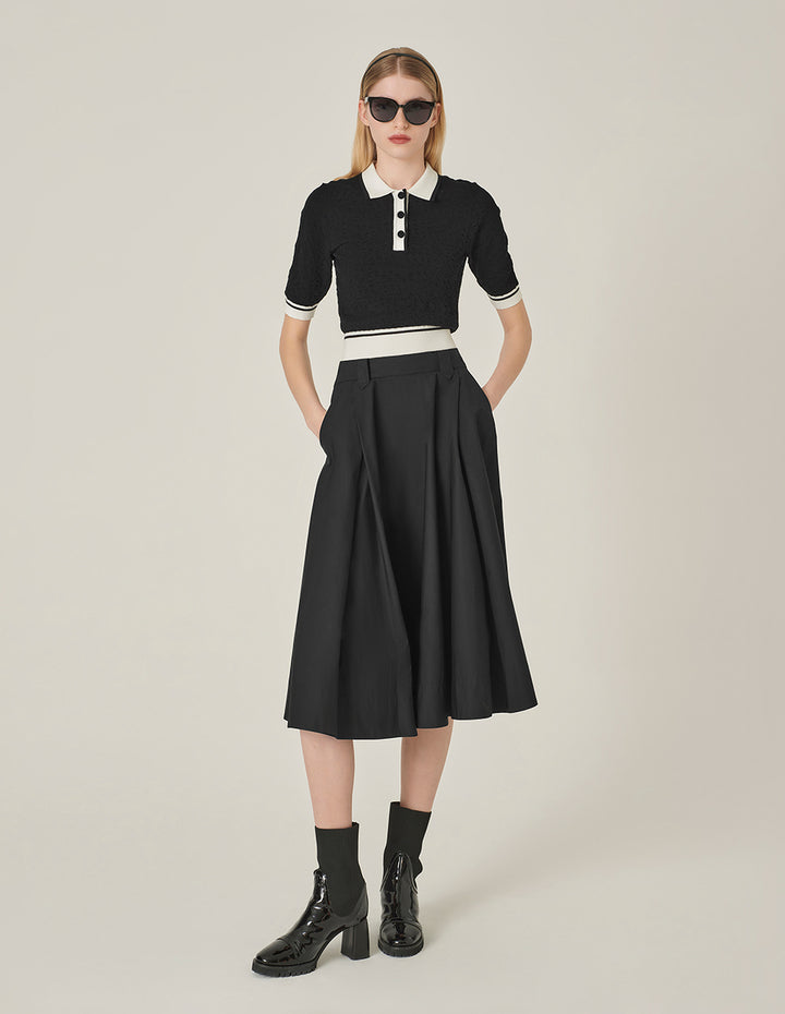 MARYLING Black Retro A-Line Umbrella Skirt