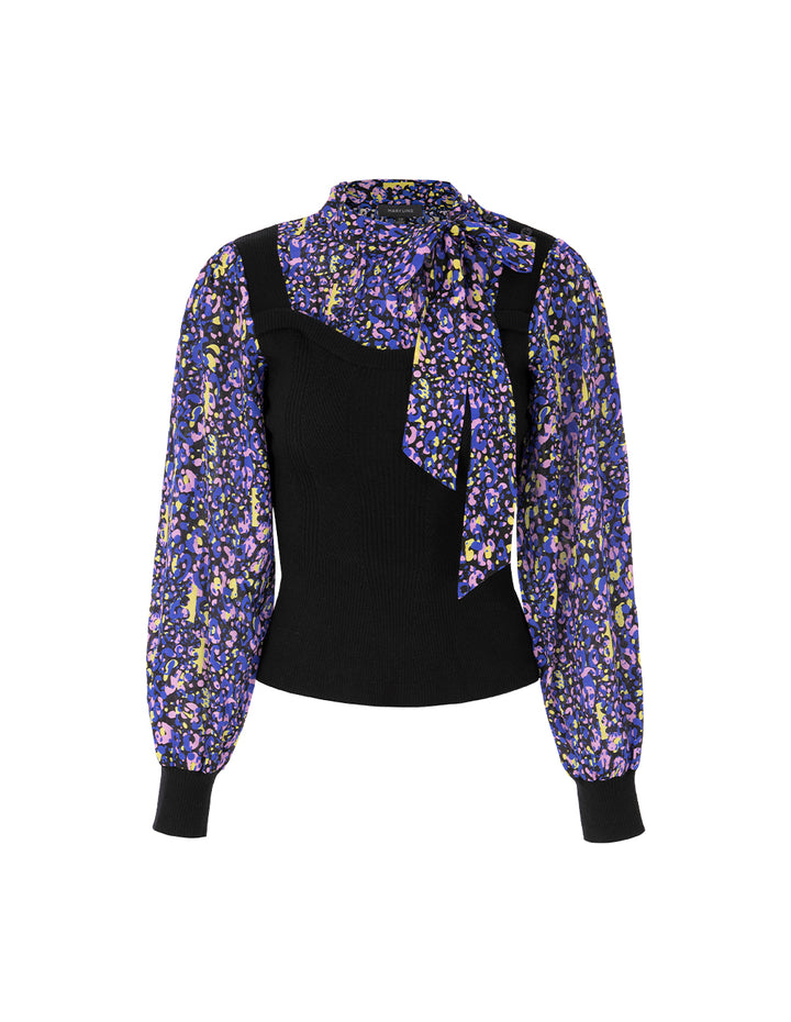 MARYLING Ribbon Silk Printed Top Patchwork Knitted Vest