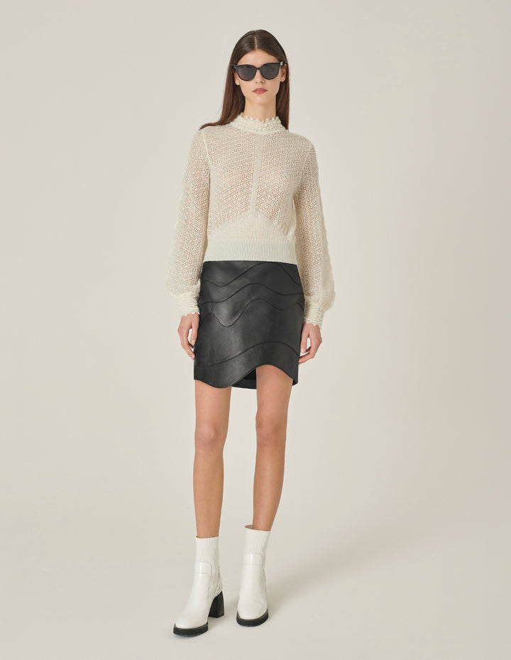 MARYLING Crew-Neck Hollow Long-Sleeve Mohair Knitted Pullover