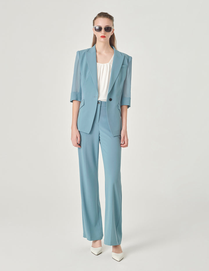 MARYLING Ice Blue Single-Button Three-Quarter Sleeve Blazer