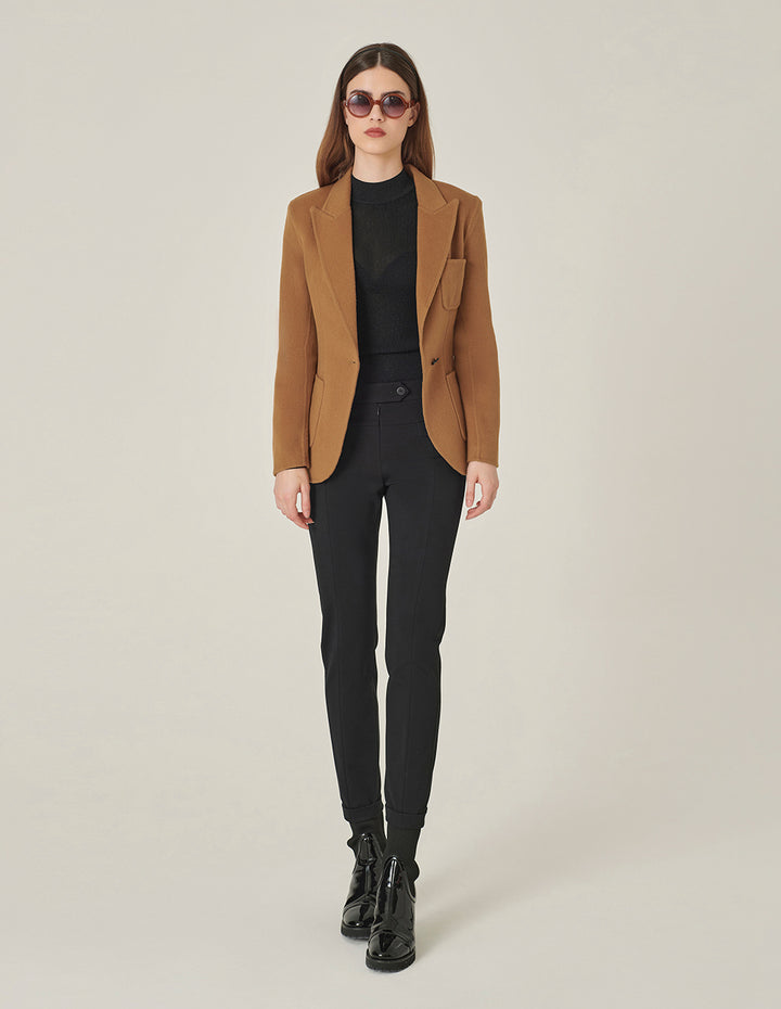 MARYLING Camel Wool Double-Faced Lapel Collar Single-Button Blazer