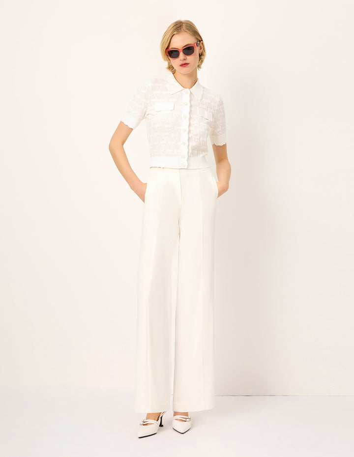 MARYLING Lapel Short-Sleeve Knit Cardigan