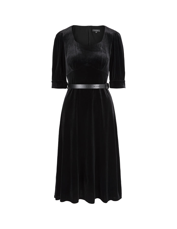 MARYLING V-Neck Black Velvet Dress