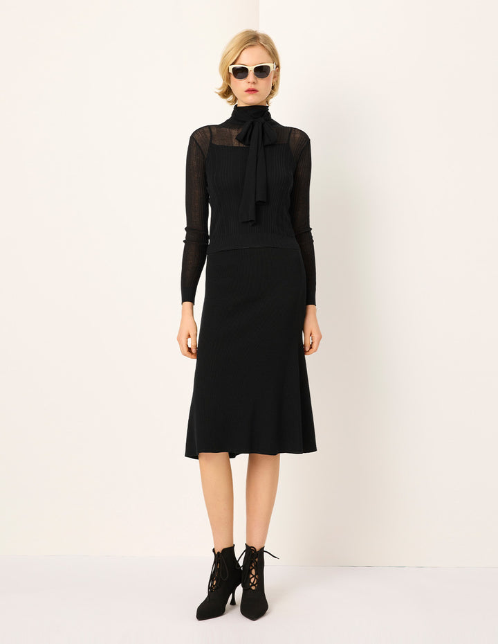 MARYLING Trumpet Knee-Length Ribbed Knit Midi Skirt