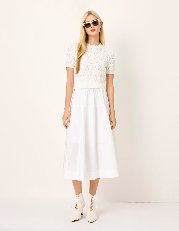 MARYLING Crew-Neck Short-Sleeved Pointelle Knit T-shirt