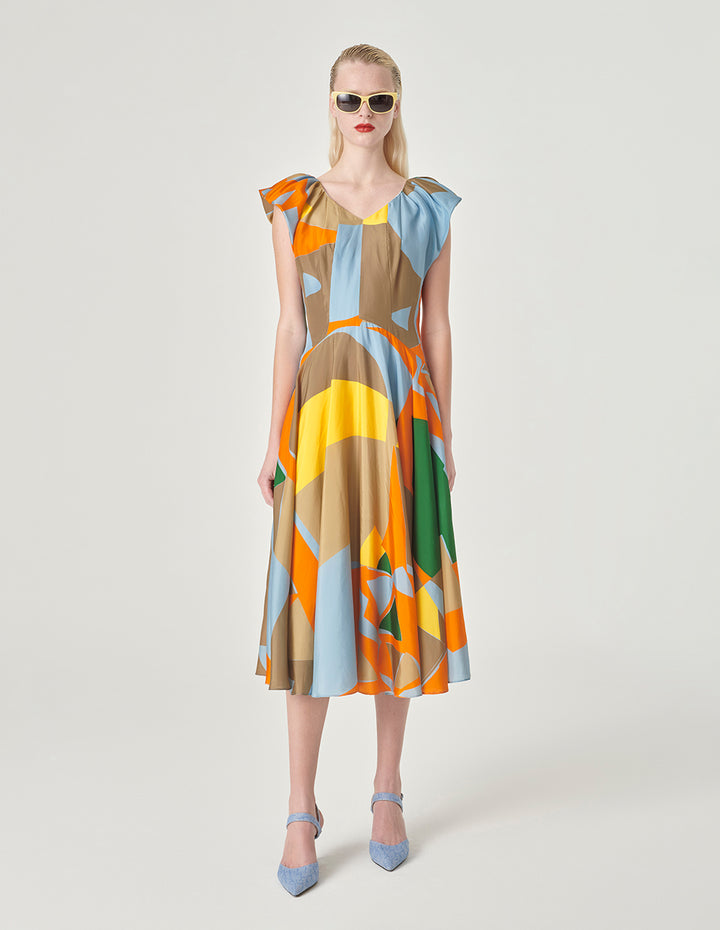 MARYLING Butterfly-Sleeveless Print Empire Waist Dress