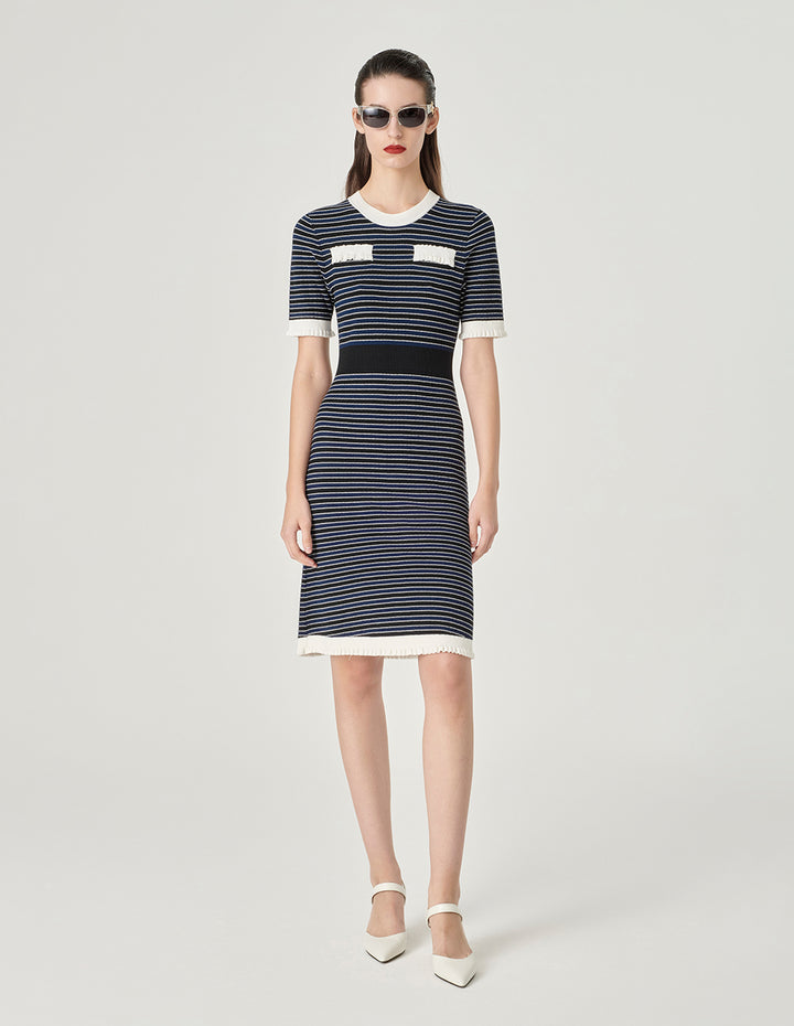 MARYLING Colour Block Crew Neck Knitted Dress